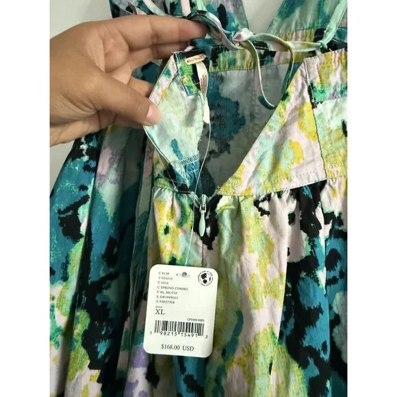 Flawed New Free People Long Love Triangle Printed Embroidered Midi Dress Size XL - Picture 7 of 8